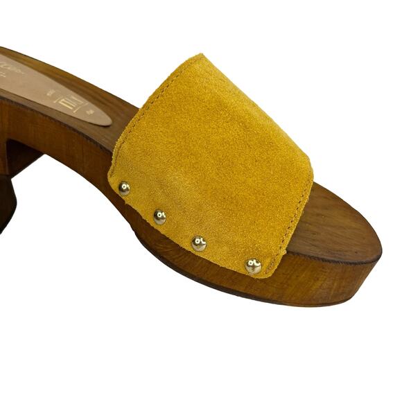 Seychelles Marine Layer Suede Mustard Wood Sandals Slip Ons 6.5 New - Picture 10 of 11